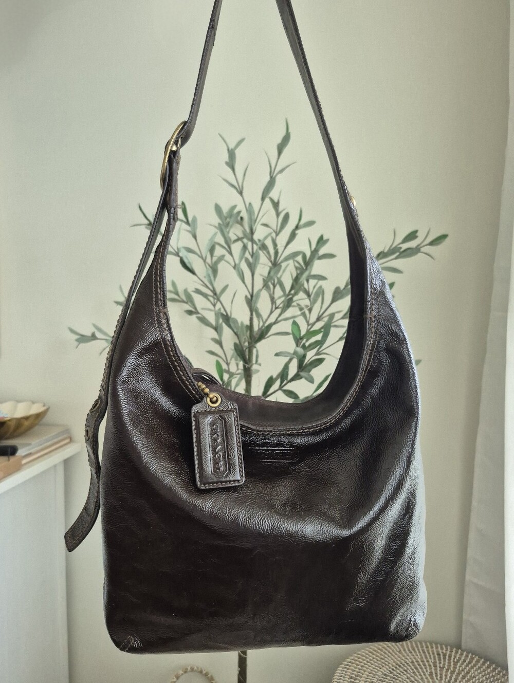 Coach Vintage Bleeker Patent Leather Dark Brown Shoulder Bag